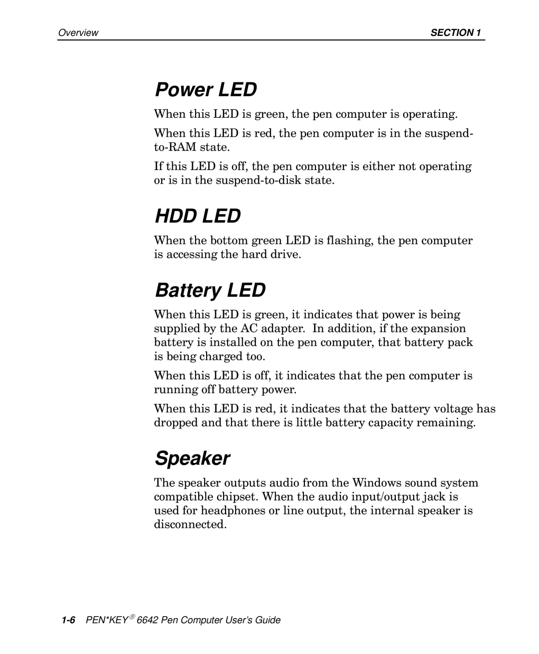 Intermec 6642 manual Power LED, Battery LED, Speaker 