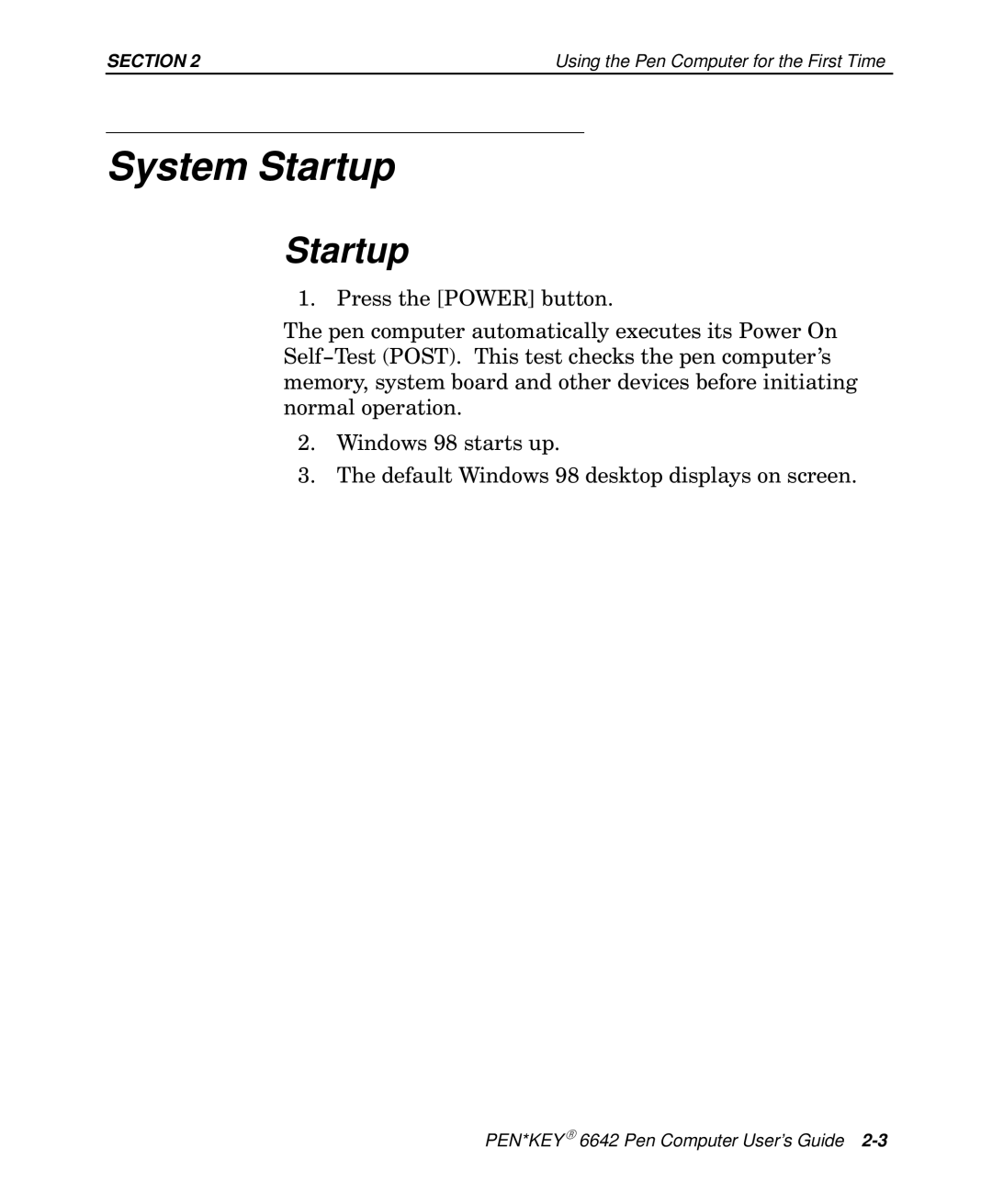 Intermec 6642 manual System Startup 