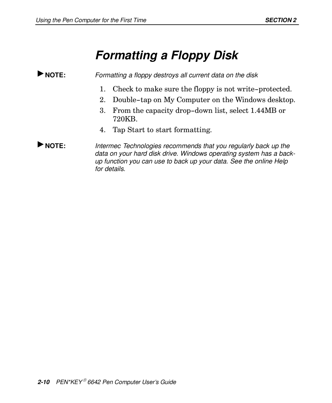 Intermec 6642 manual Formatting a Floppy Disk 