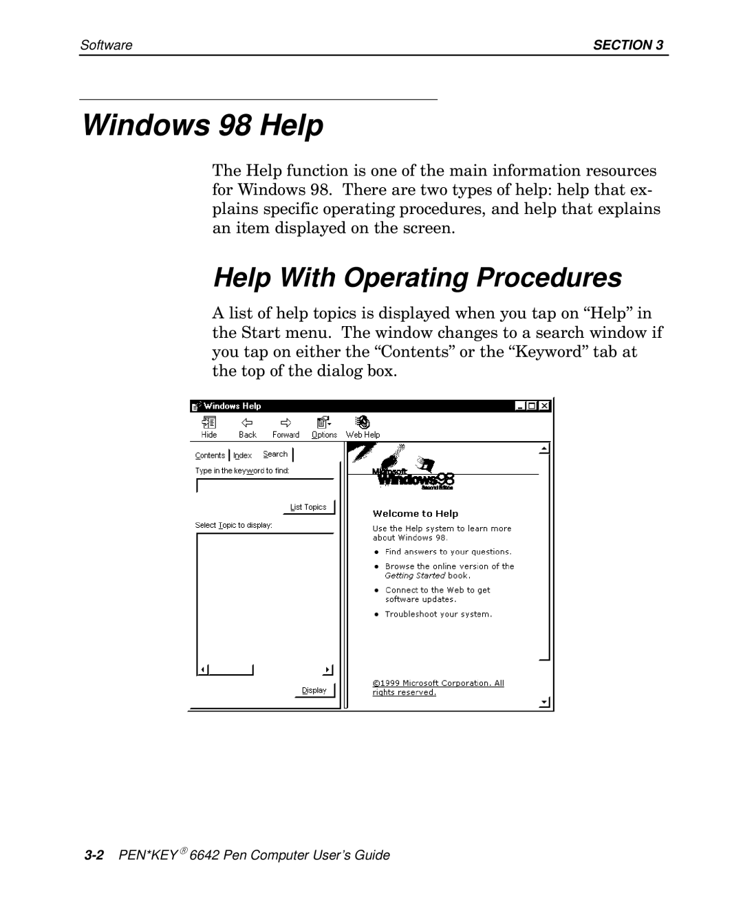 Intermec 6642 manual Windows 98 Help, Help With Operating Procedures 