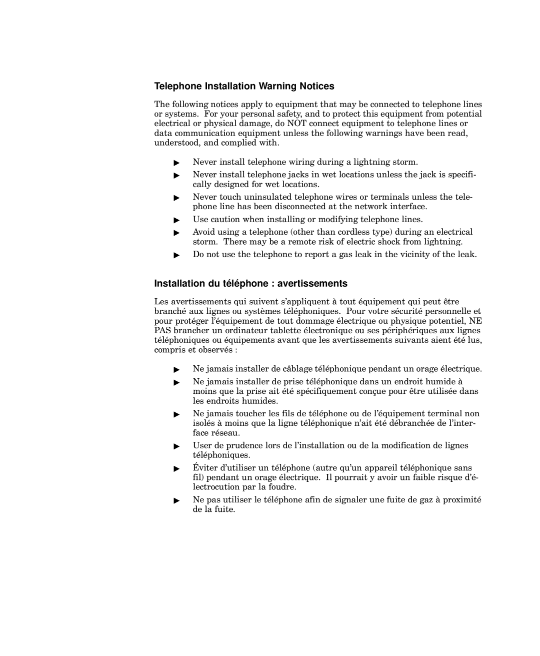 Intermec 6642 manual Telephone Installation Warning Notices 