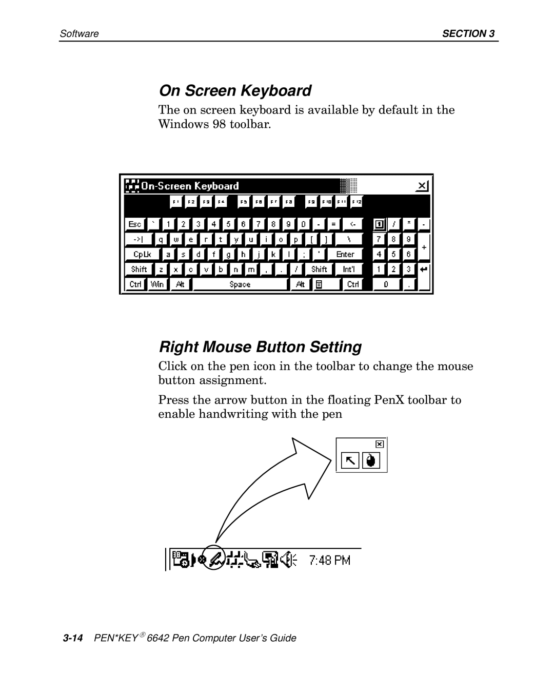 Intermec 6642 manual On Screen Keyboard, Right Mouse Button Setting 