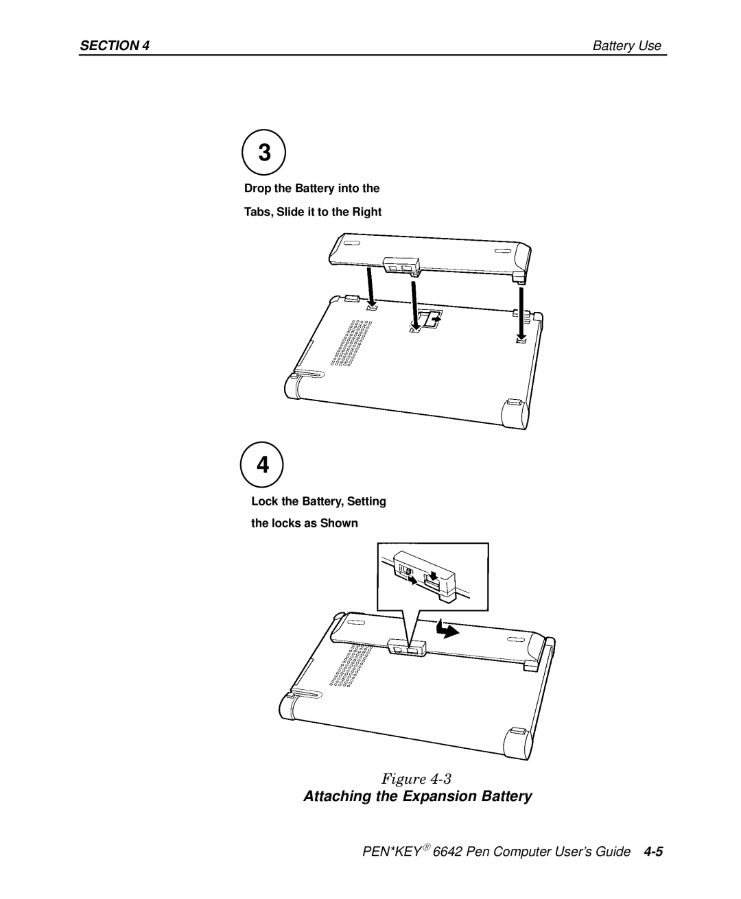 Intermec 6642 manual Drop the Battery into Tabs, Slide it to the Right 