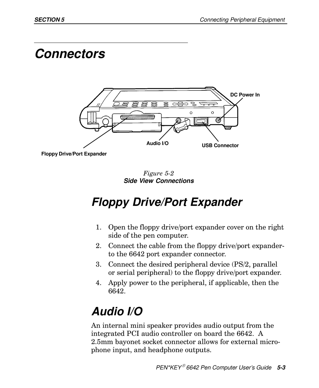 Intermec 6642 manual Connectors, Floppy Drive/Port Expander, Audio I/O 