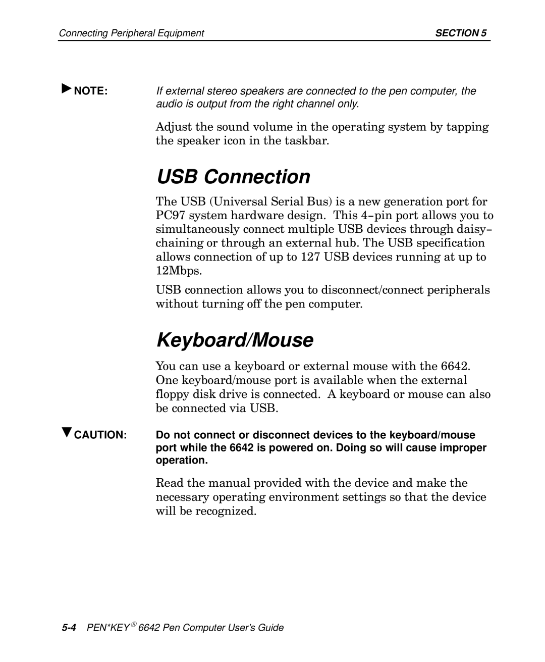 Intermec 6642 manual USB Connection, Keyboard/Mouse 