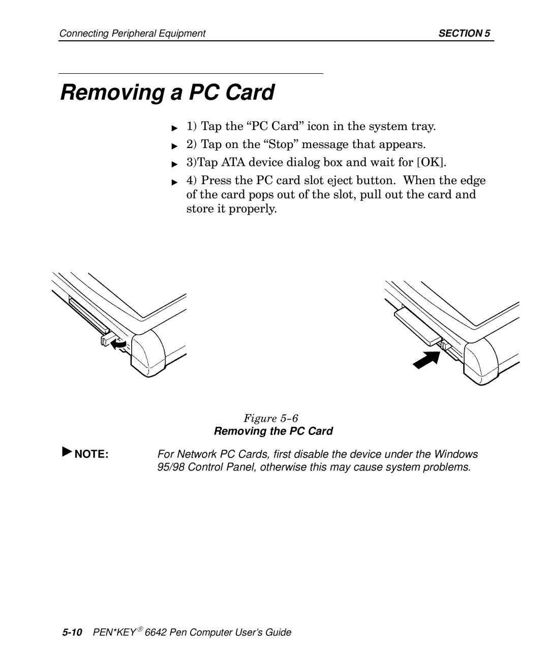 Intermec 6642 manual Removing a PC Card 