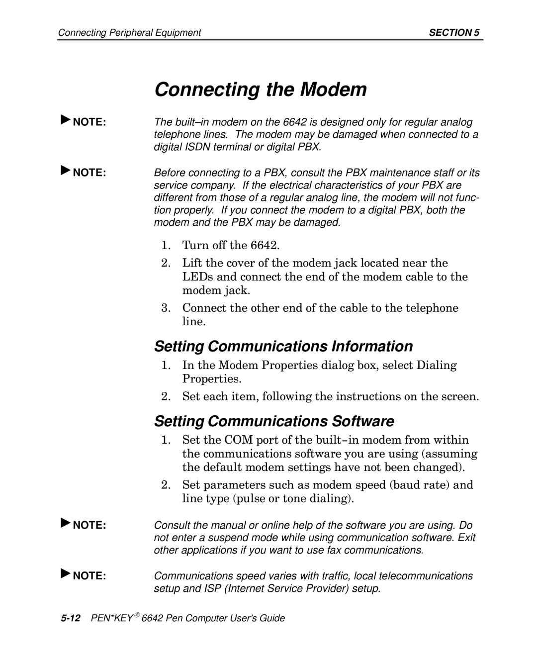 Intermec 6642 manual Connecting the Modem, Setting Communications Information, Setting Communications Software 