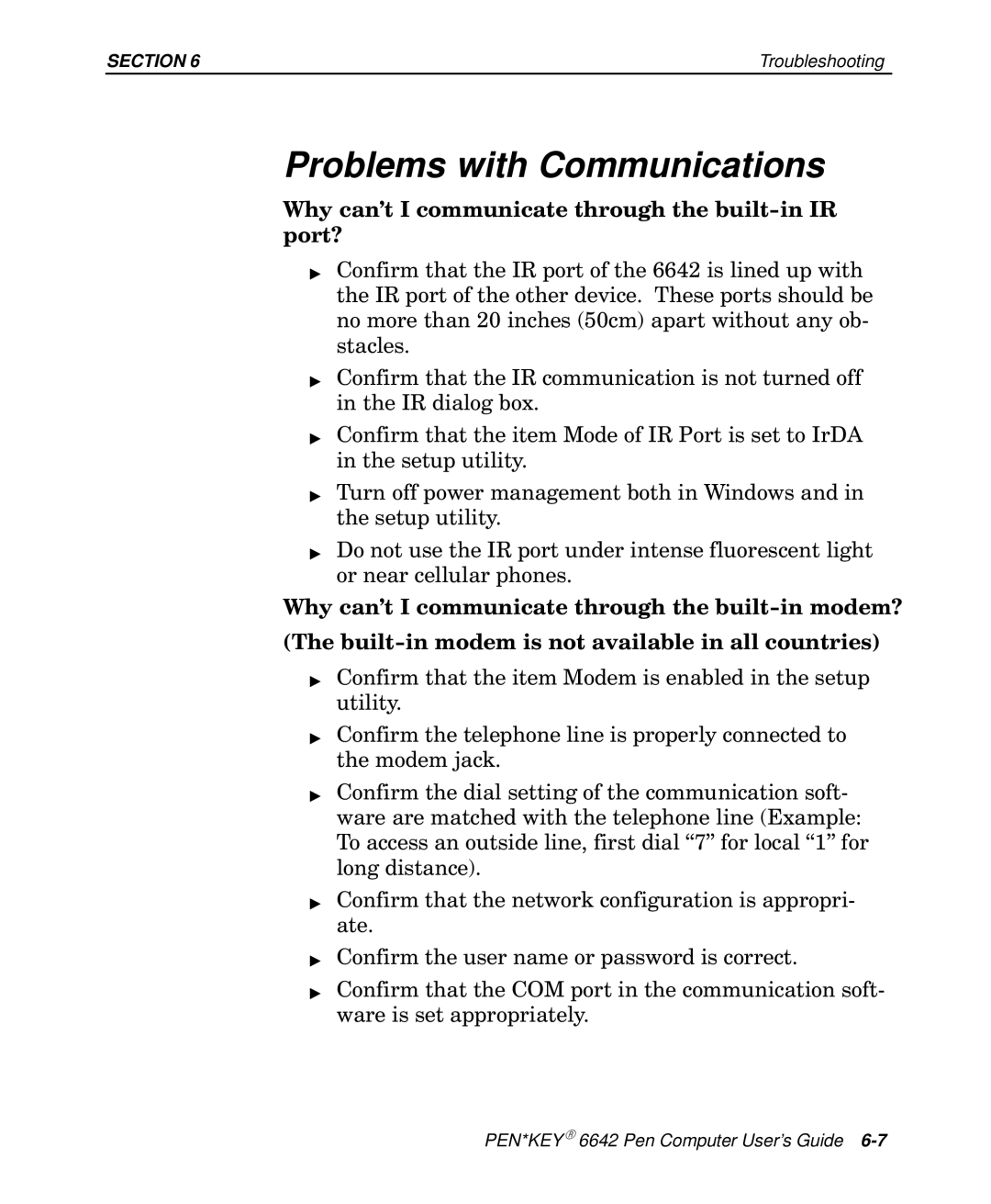 Intermec 6642 manual Problems with Communications 