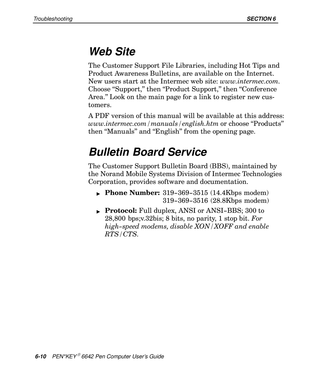 Intermec 6642 manual Web Site Bulletin Board Service 