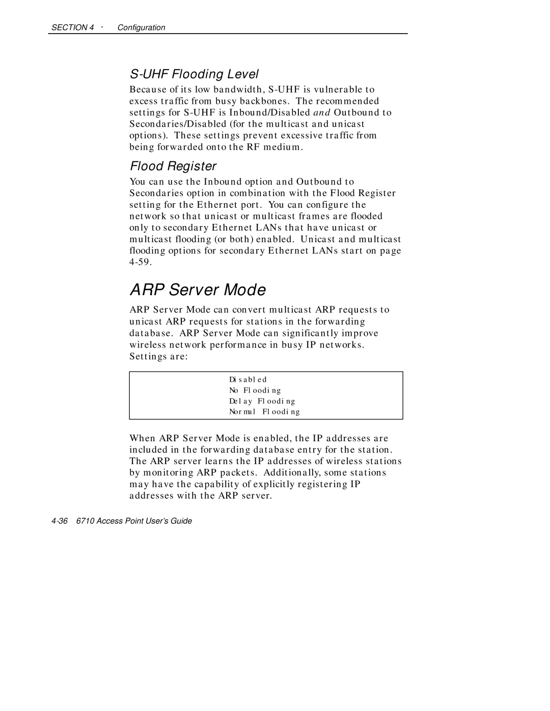 Intermec 6710 manual ARP Server Mode, UHF Flooding Level, Flood Register 