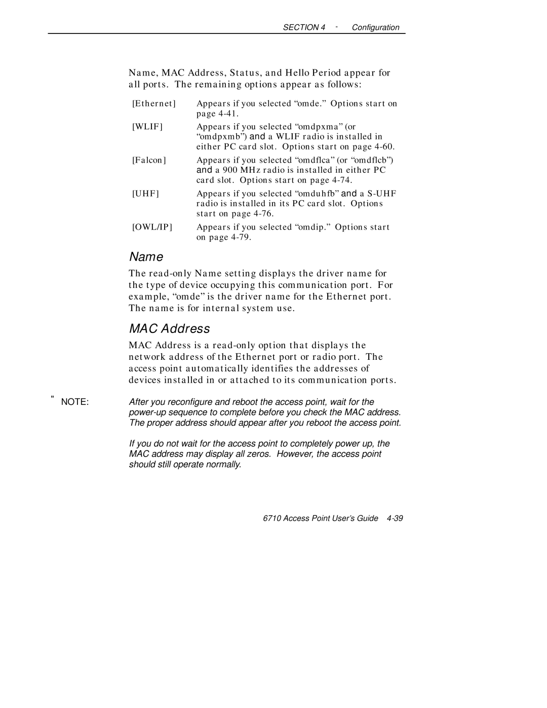 Intermec 6710 manual Name, MAC Address 