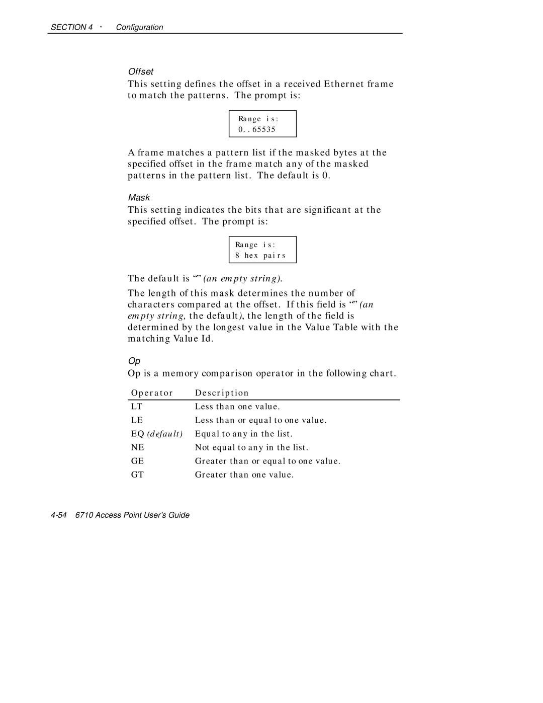 Intermec 6710 manual Operator Description, EQ default 