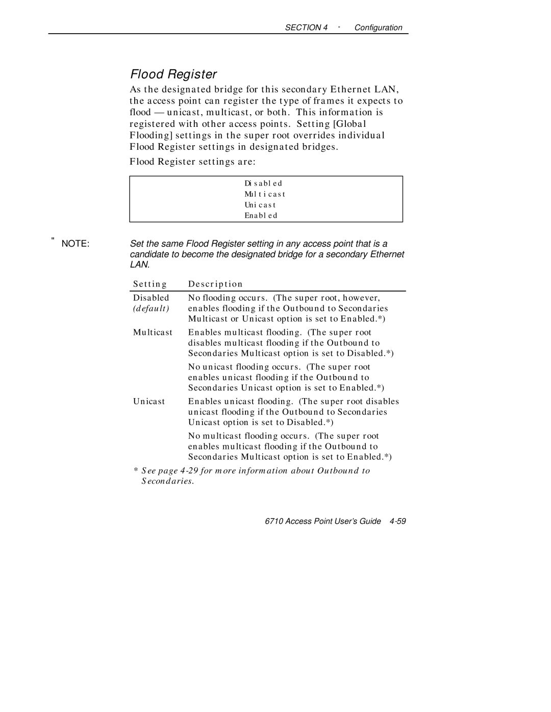 Intermec 6710 manual Disabled No flooding occurs. The super root, however 