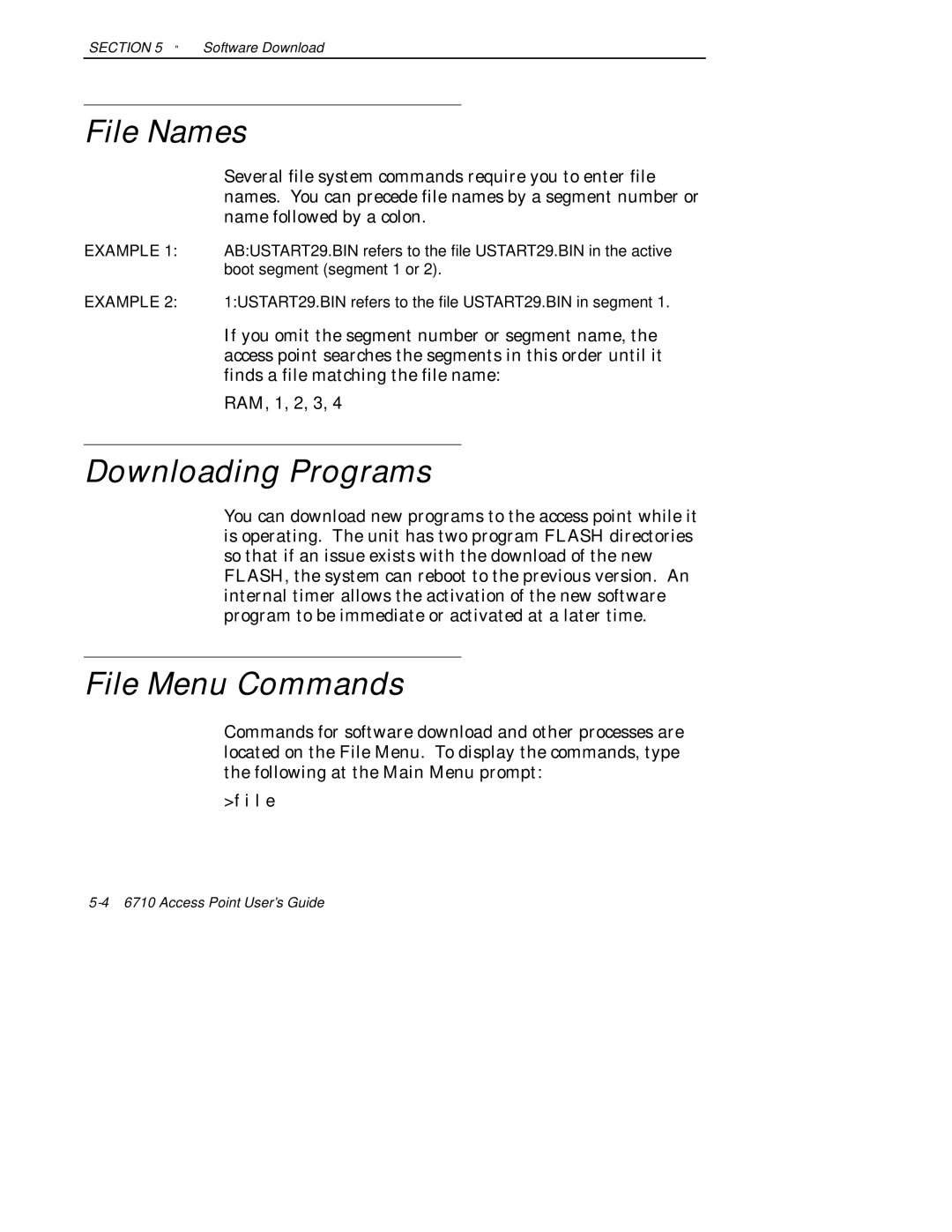 Intermec 6710 manual File Names, Downloading Programs, File Menu Commands 