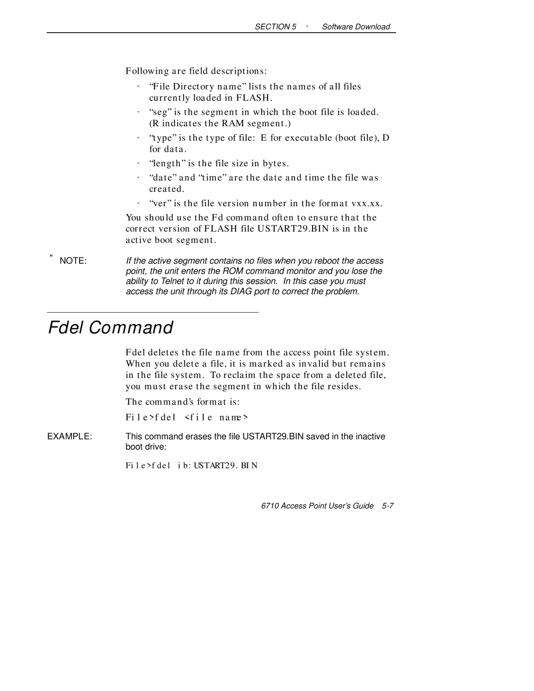 Intermec 6710 manual Fdel Command, Command’s format is 