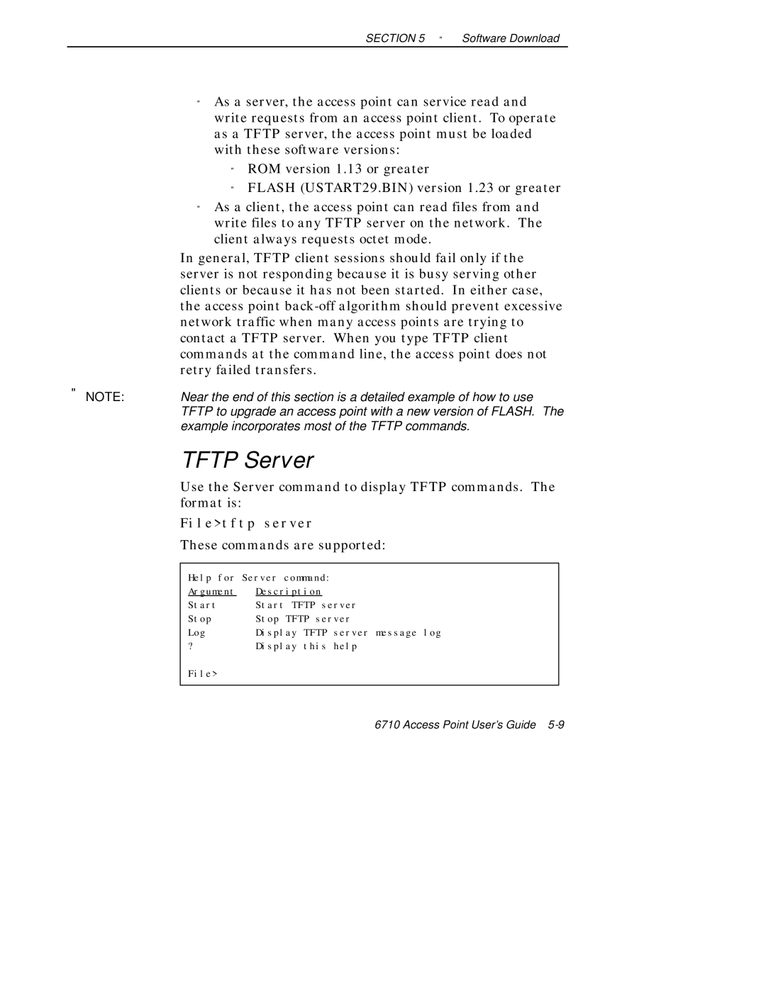 Intermec 6710 manual Tftp Server, These commands are supported 