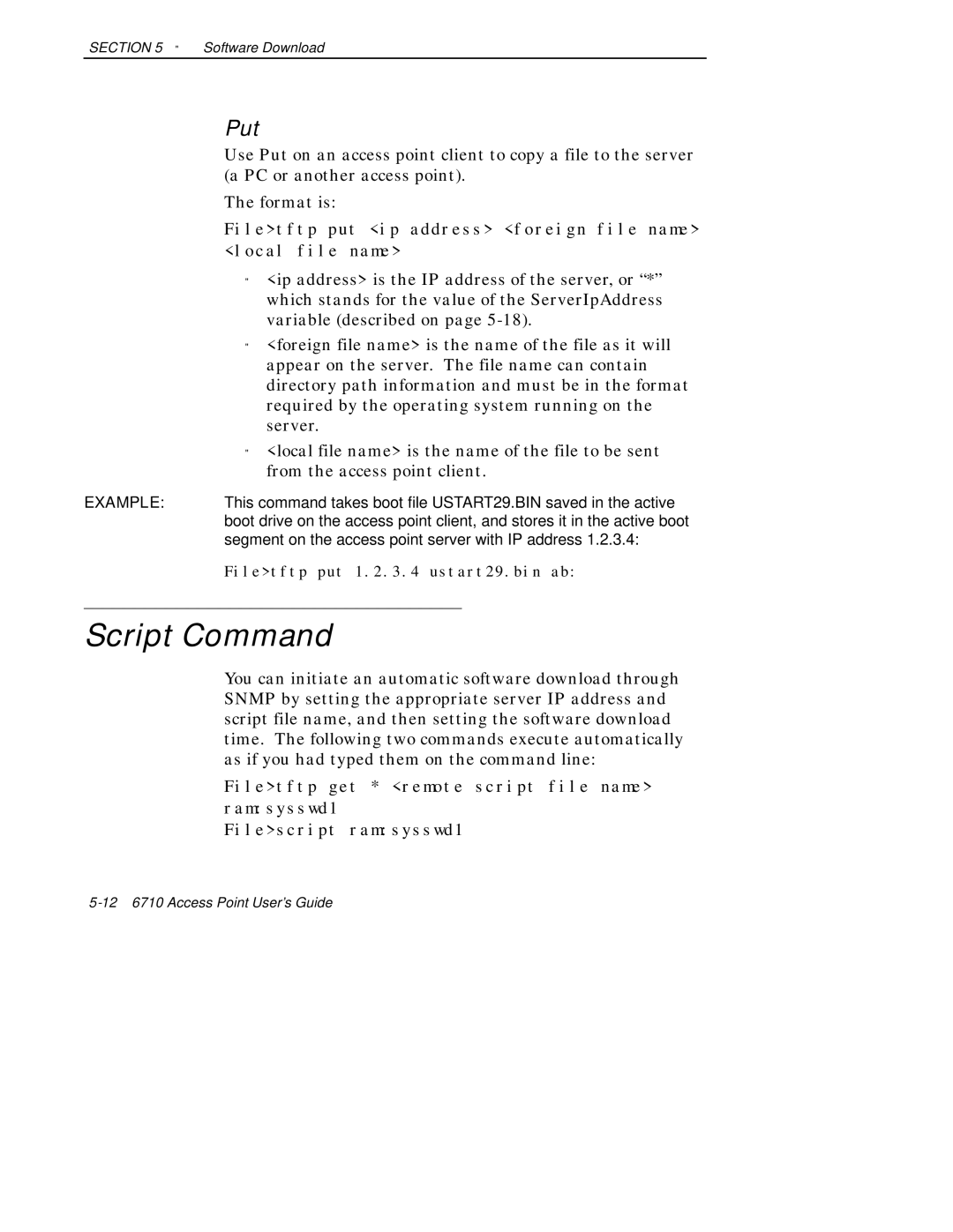 Intermec 6710 manual Script Command, Put 