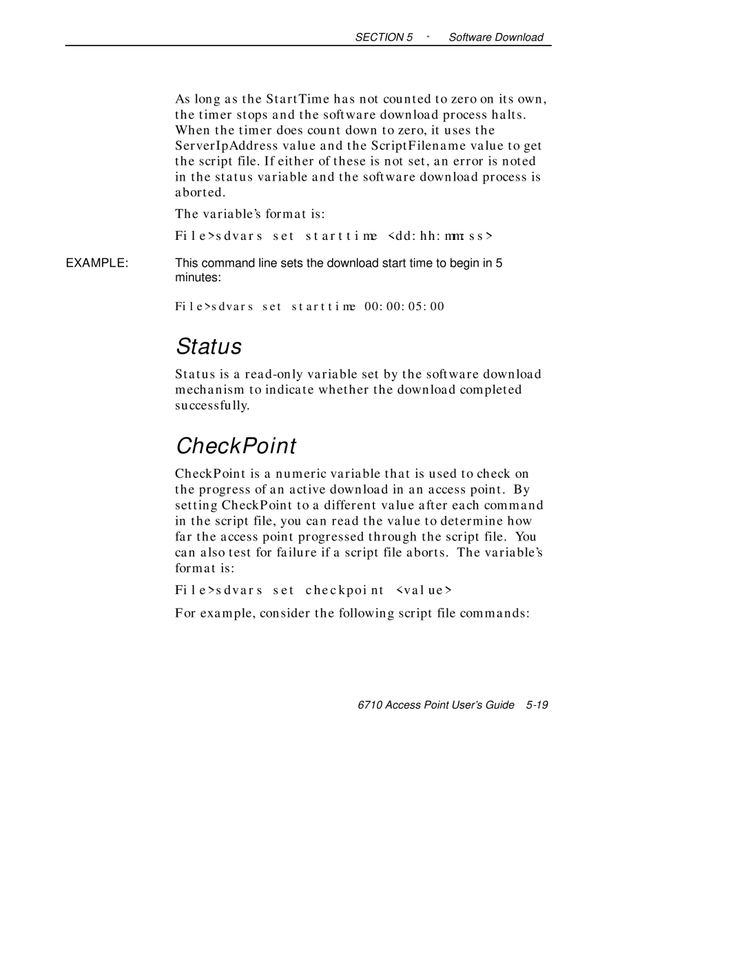 Intermec 6710 manual Status, CheckPoint, For example, consider the following script file commands 