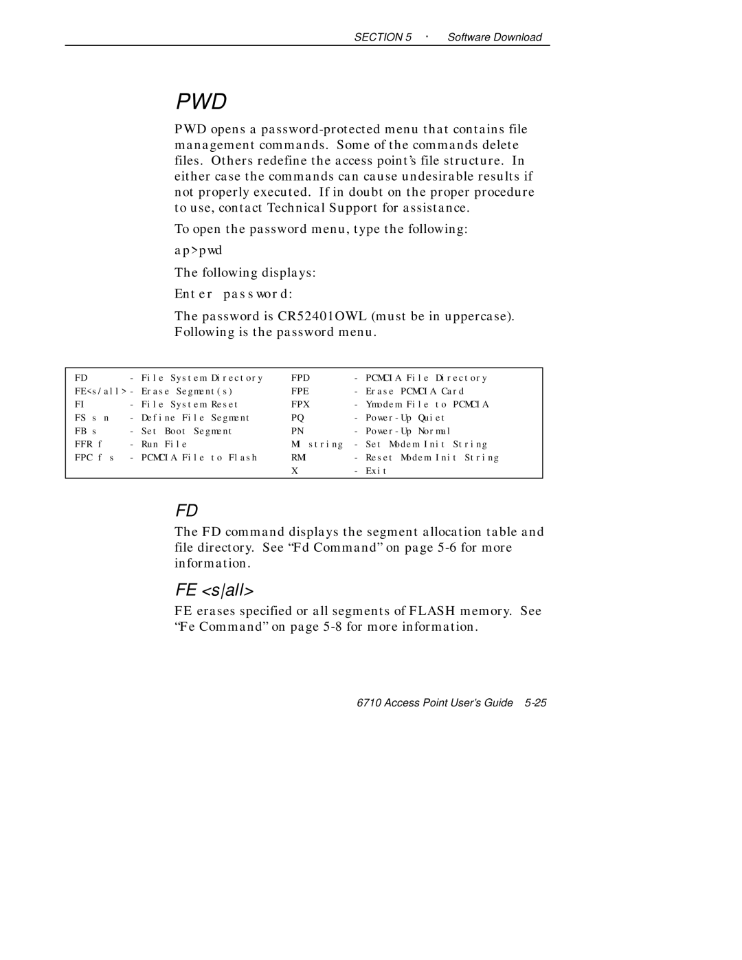 Intermec 6710 manual FE sall, To open the password menu, type the following, Following displays 