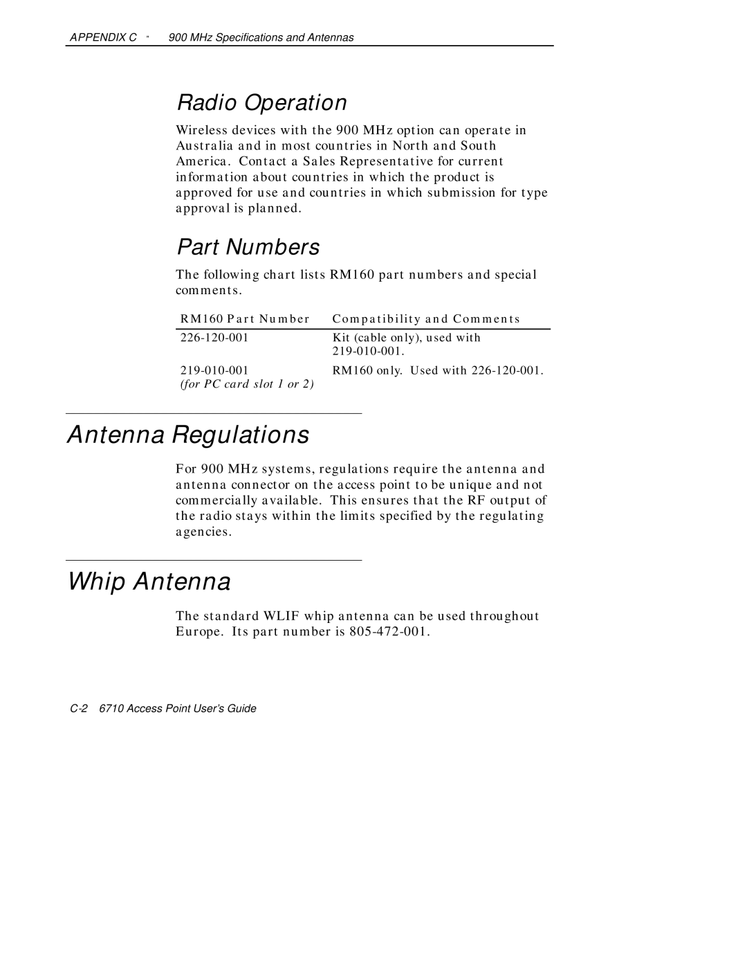 Intermec 6710 manual Radio Operation, RM160 Part Number Compatibility and Comments 