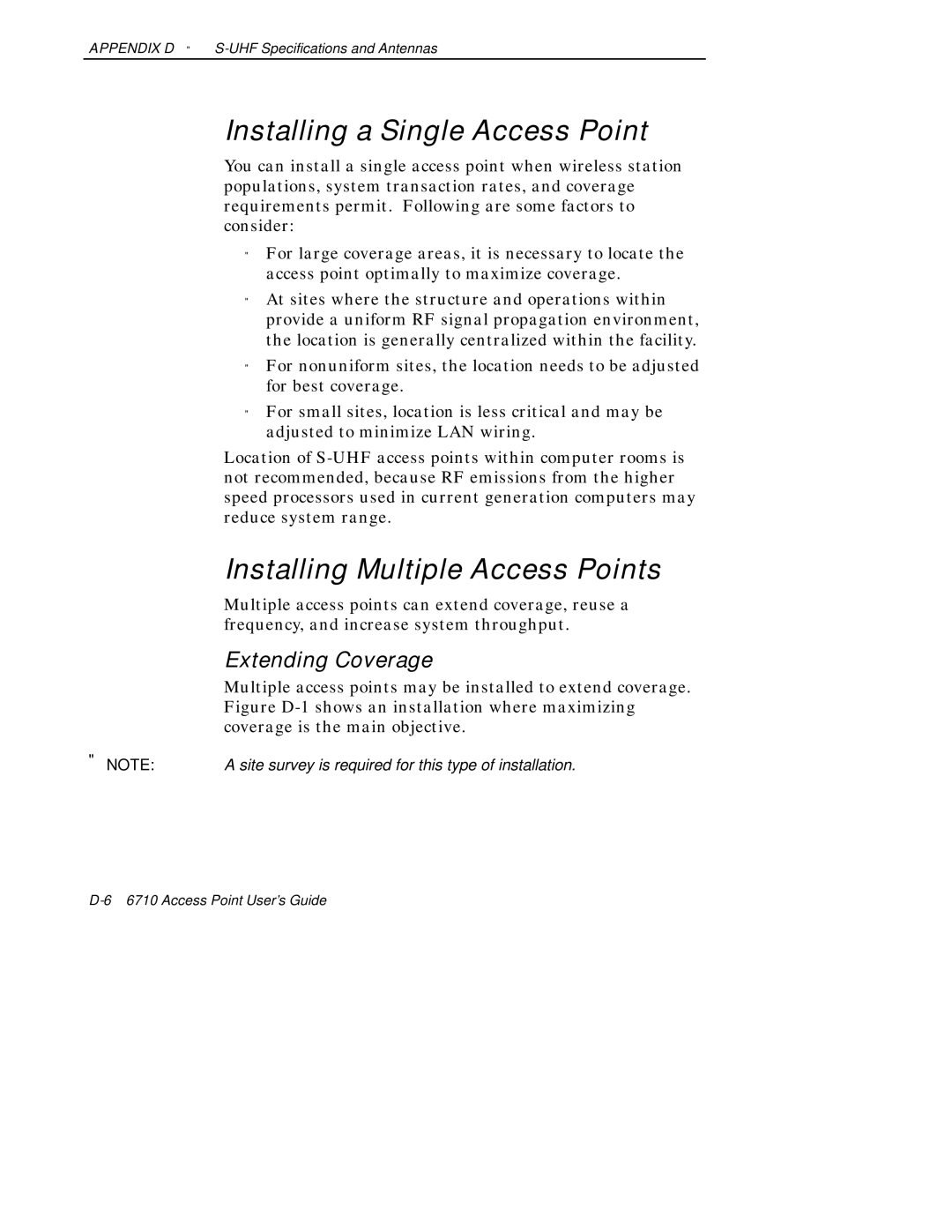 Intermec 6710 manual Installing a Single Access Point, Installing Multiple Access Points, Extending Coverage 