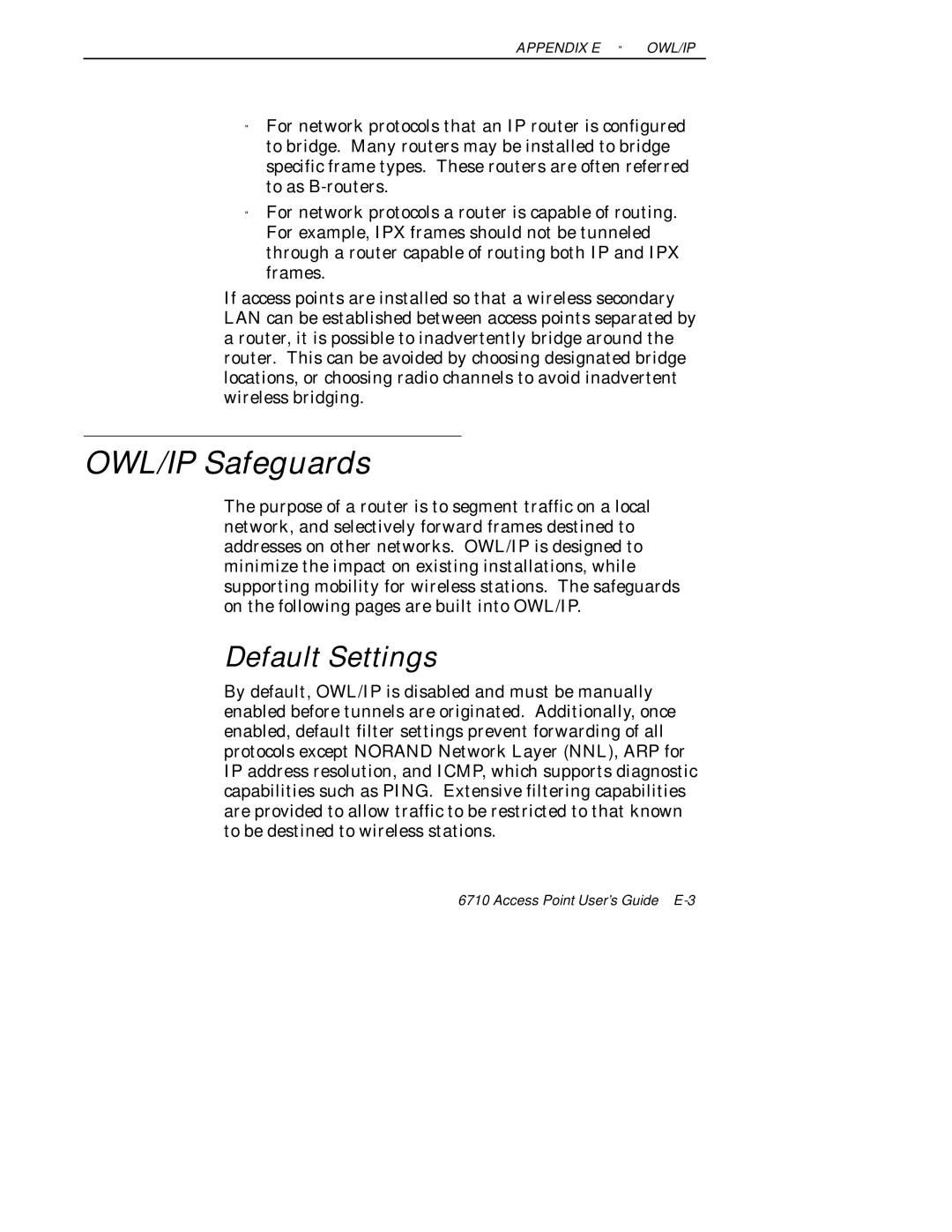 Intermec 6710 manual OWL/IP Safeguards, Default Settings 