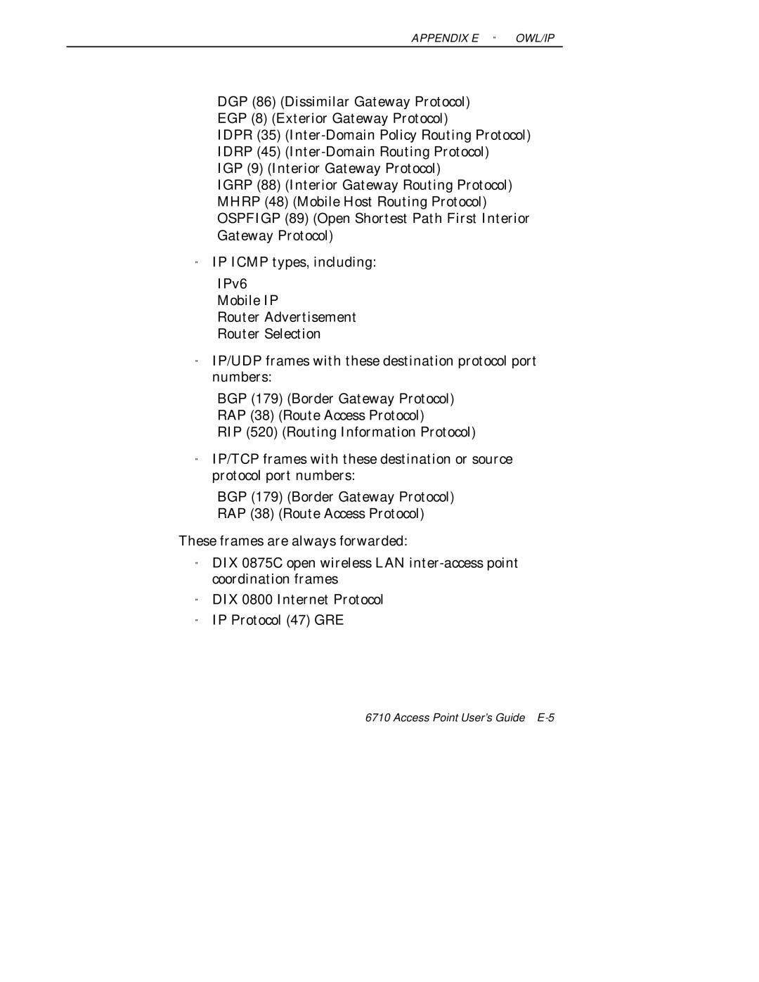 Intermec 6710 manual Access Point User’s Guide E-5 