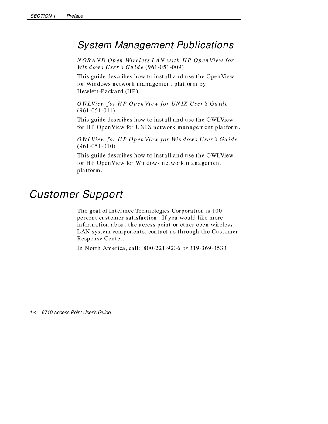 Intermec 6710 manual Customer Support, System Management Publications 