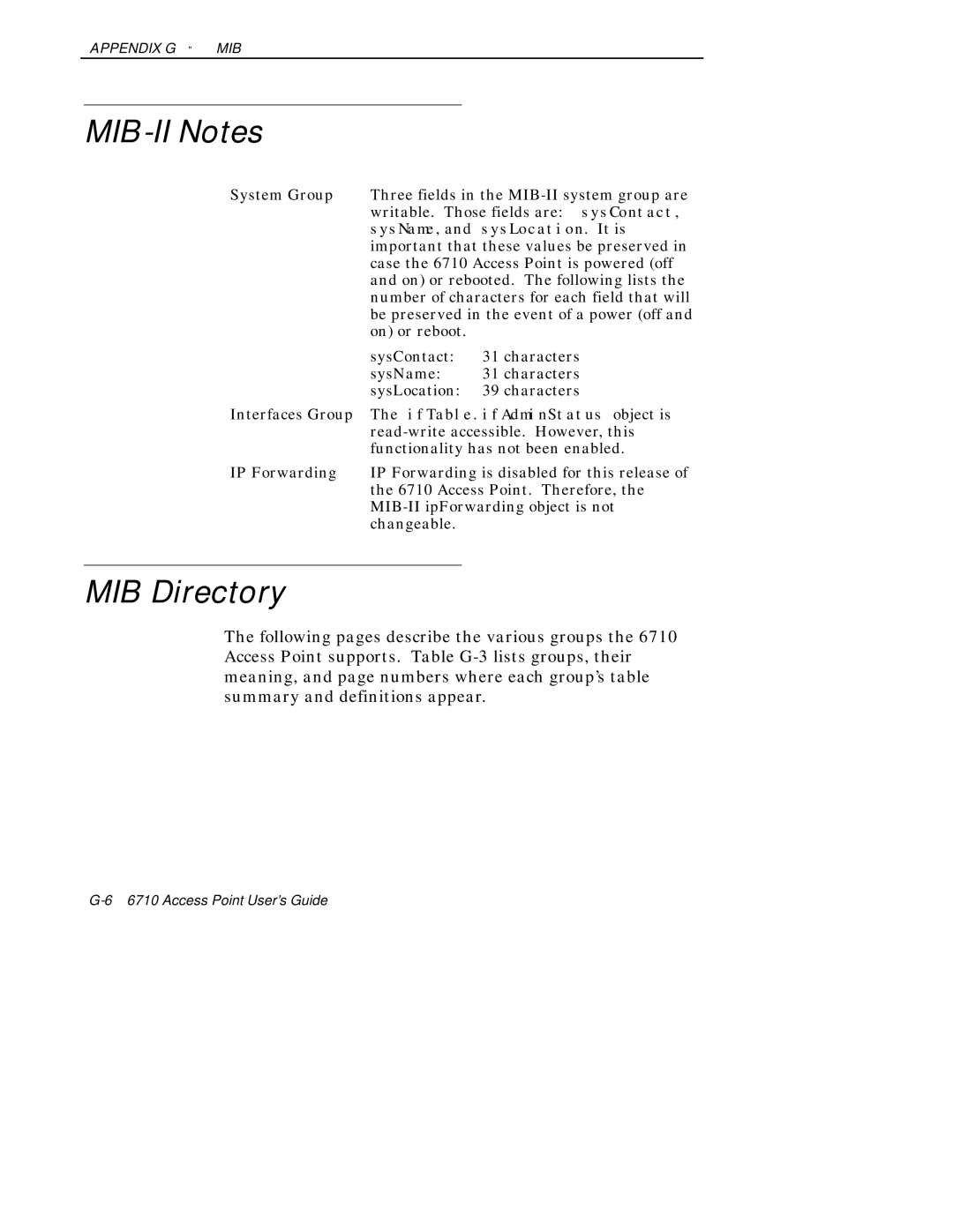 Intermec 6710 manual MIB-II Notes, MIB Directory 