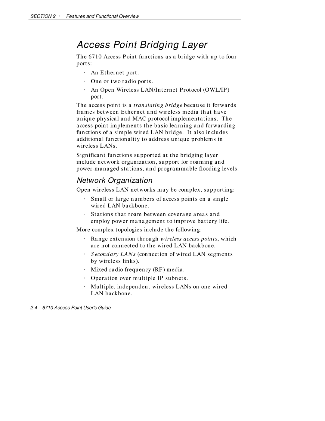 Intermec 6710 manual Access Point Bridging Layer, Network Organization 