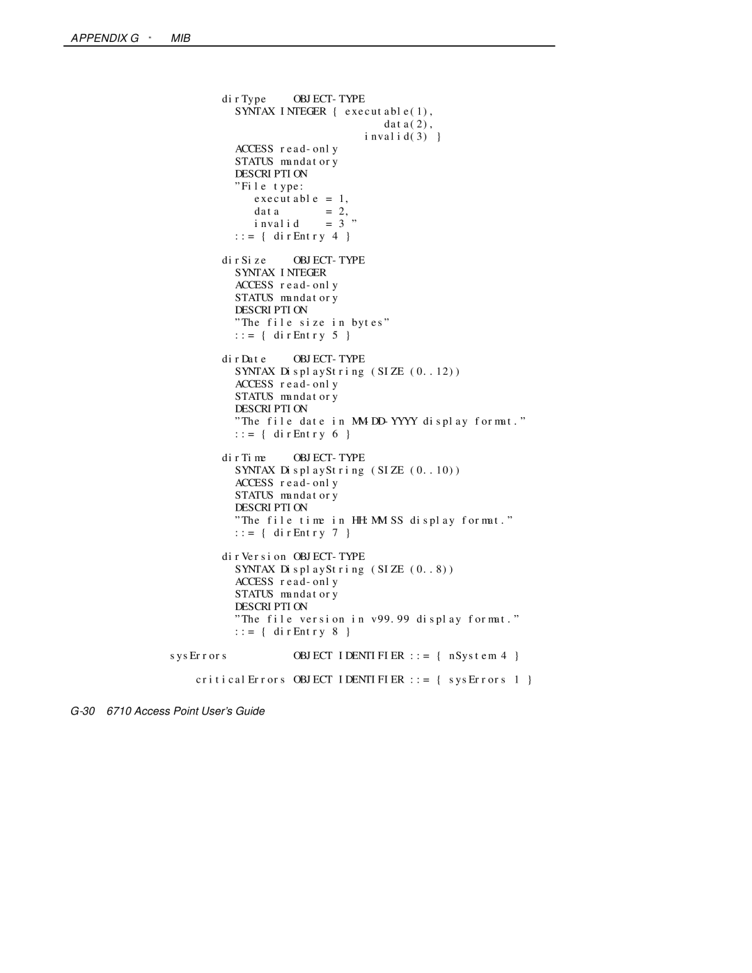 Intermec 6710 manual CriticalErrors Object Identifier = sysErrors 