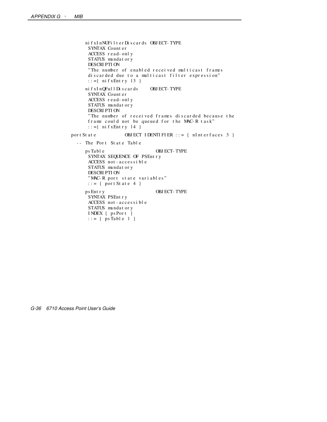 Intermec 6710 manual PortState Object Identifier = nInterfaces 