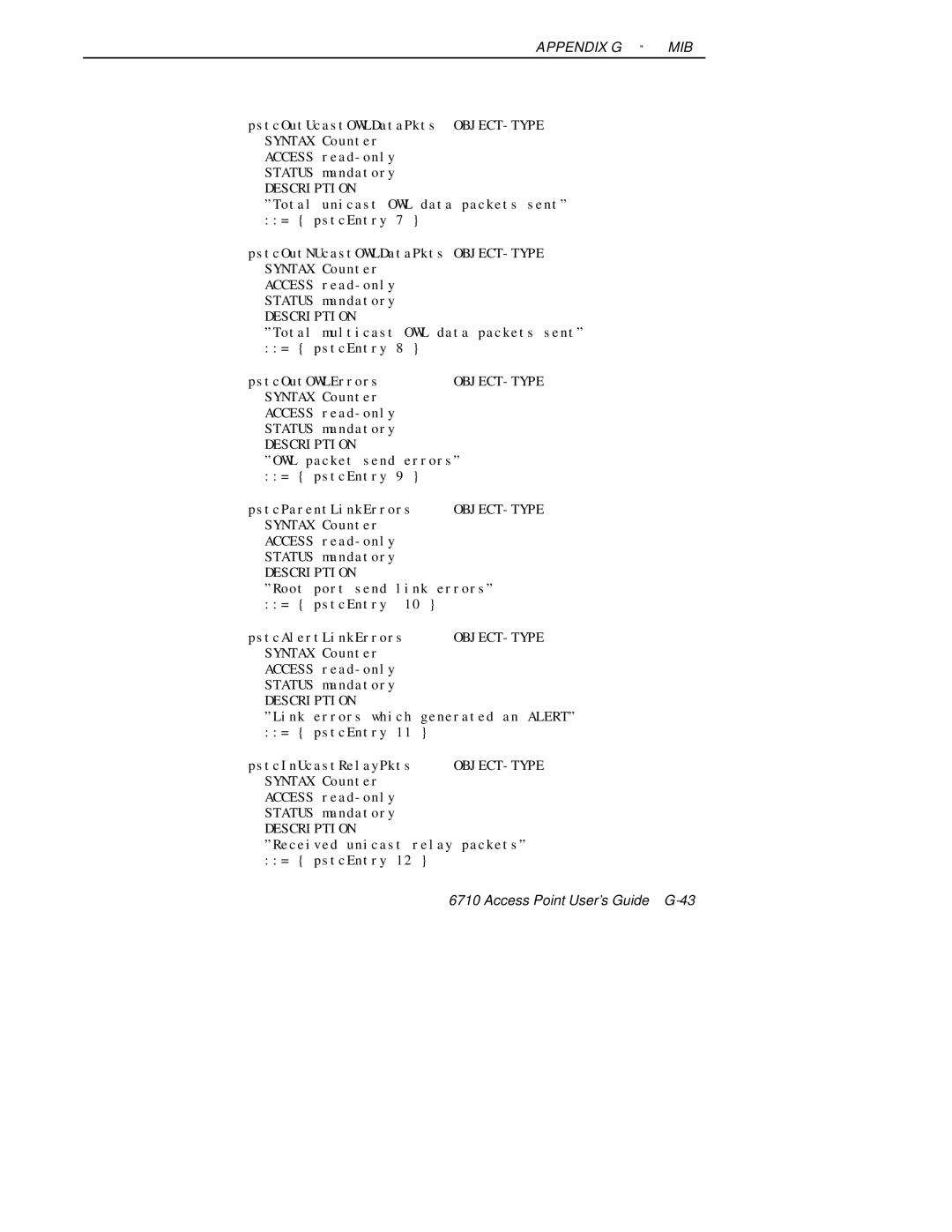 Intermec 6710 manual Received unicast relay packets = pstcEntry 