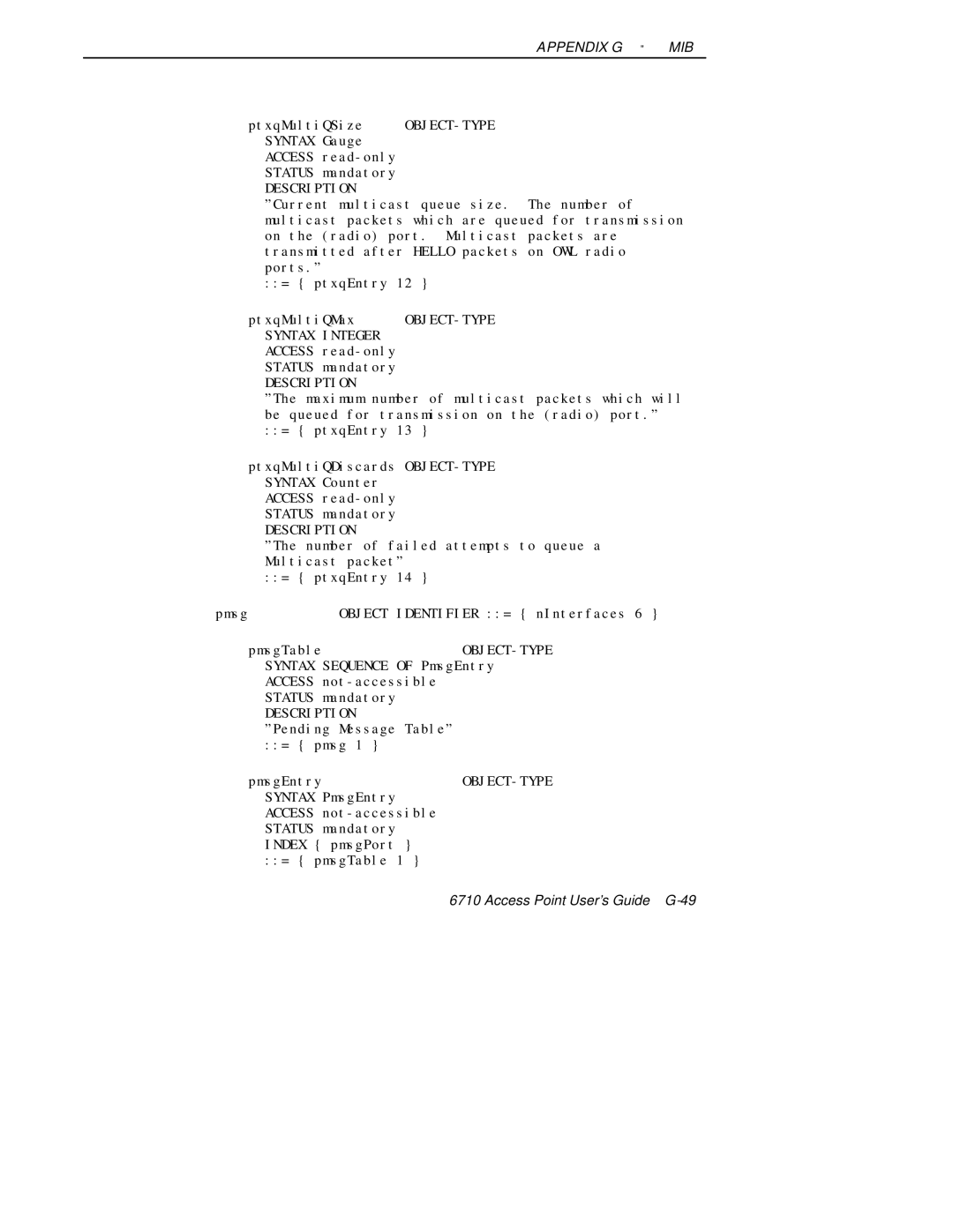 Intermec 6710 manual Pmsg Object Identifier = nInterfaces PmsgTable 