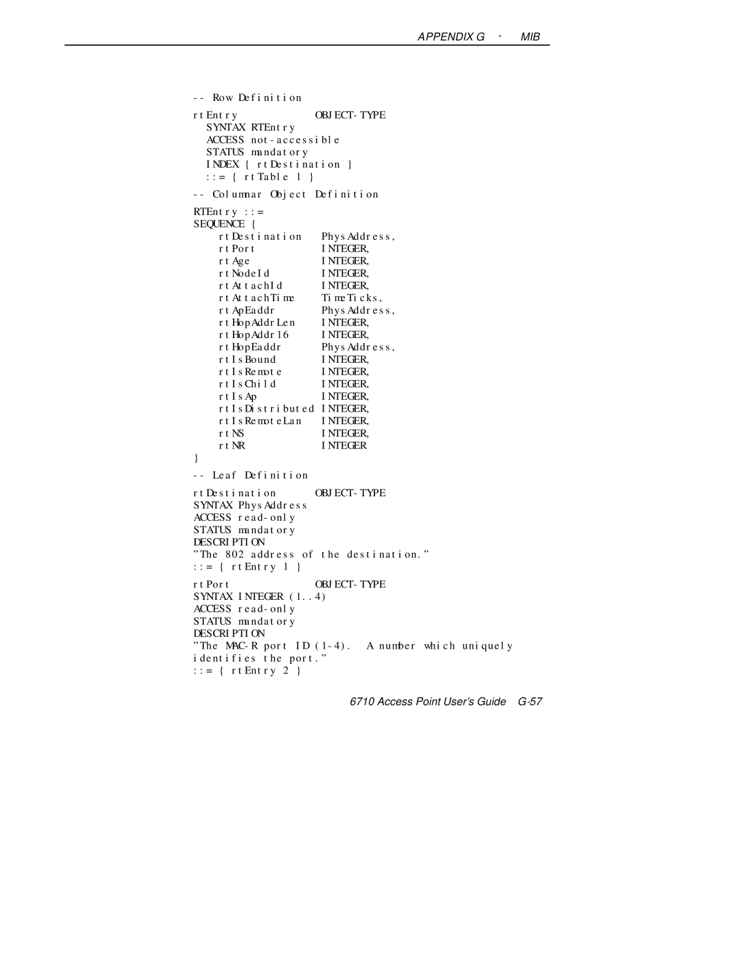 Intermec 6710 manual RtDestination PhysAddress RtPort 