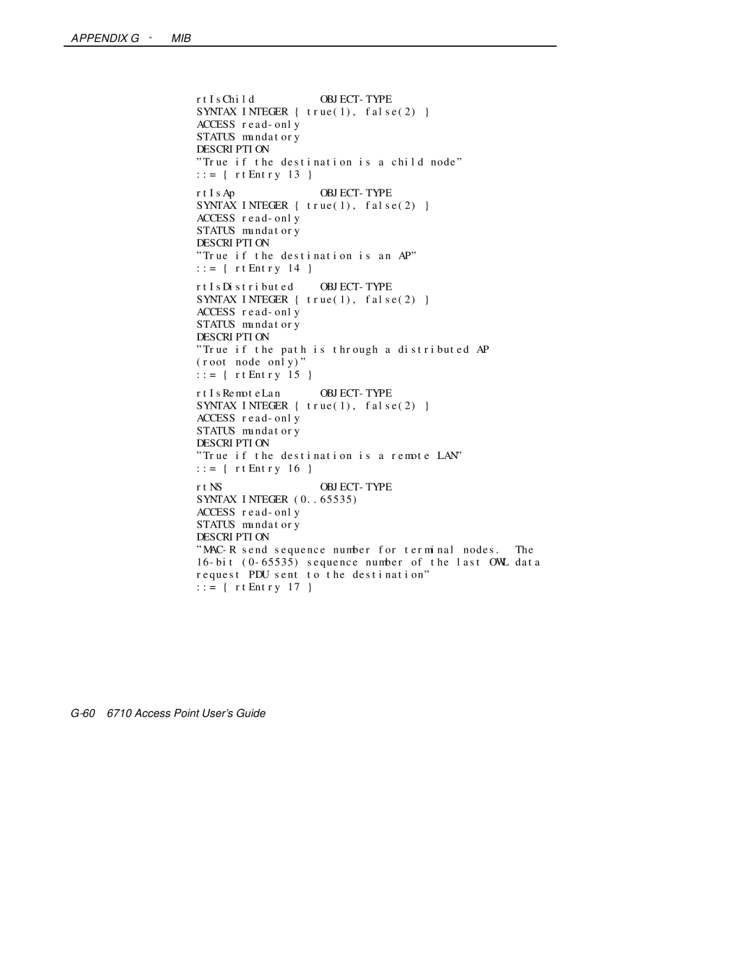 Intermec 6710 manual Appendix G MIB 