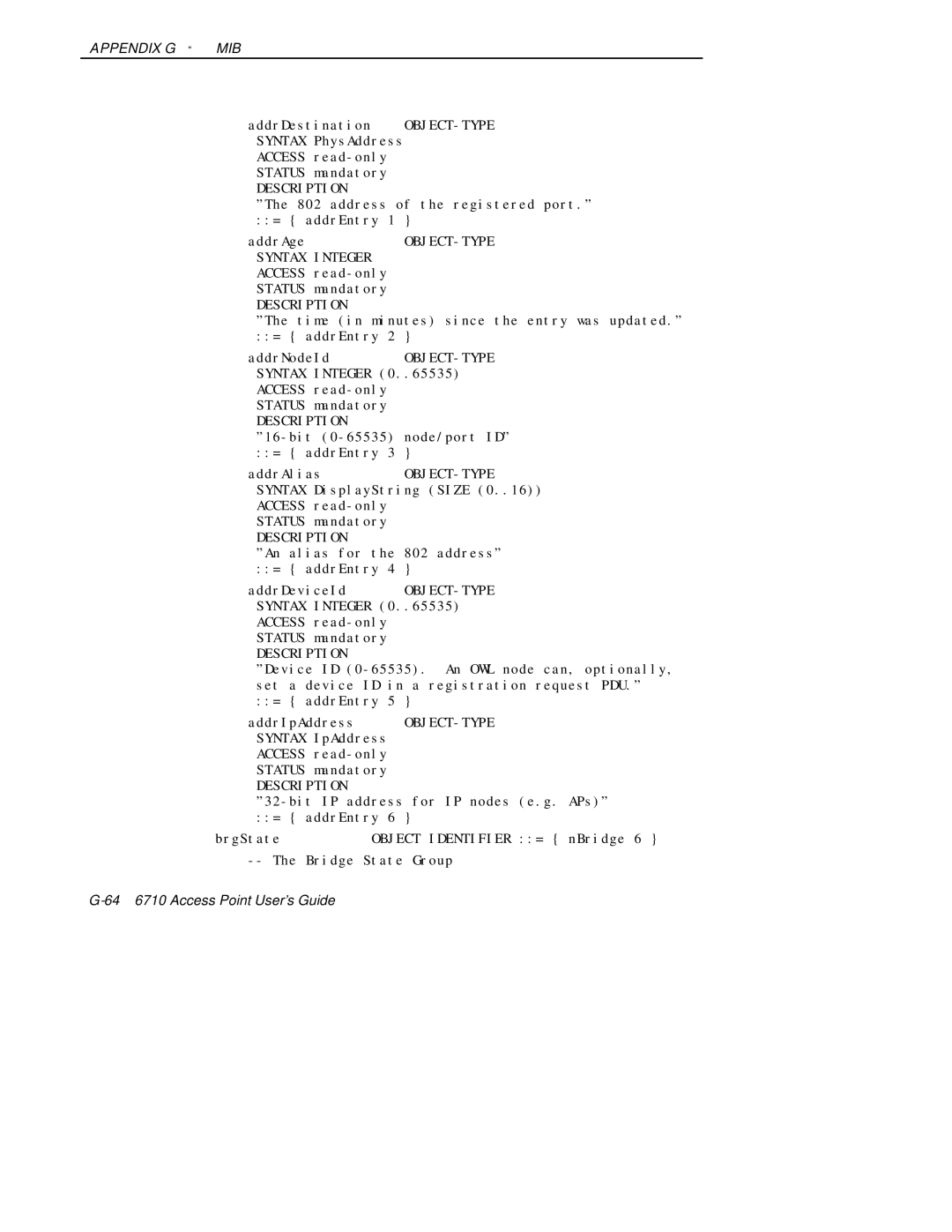 Intermec 6710 manual BrgState Object Identifier = nBridge 