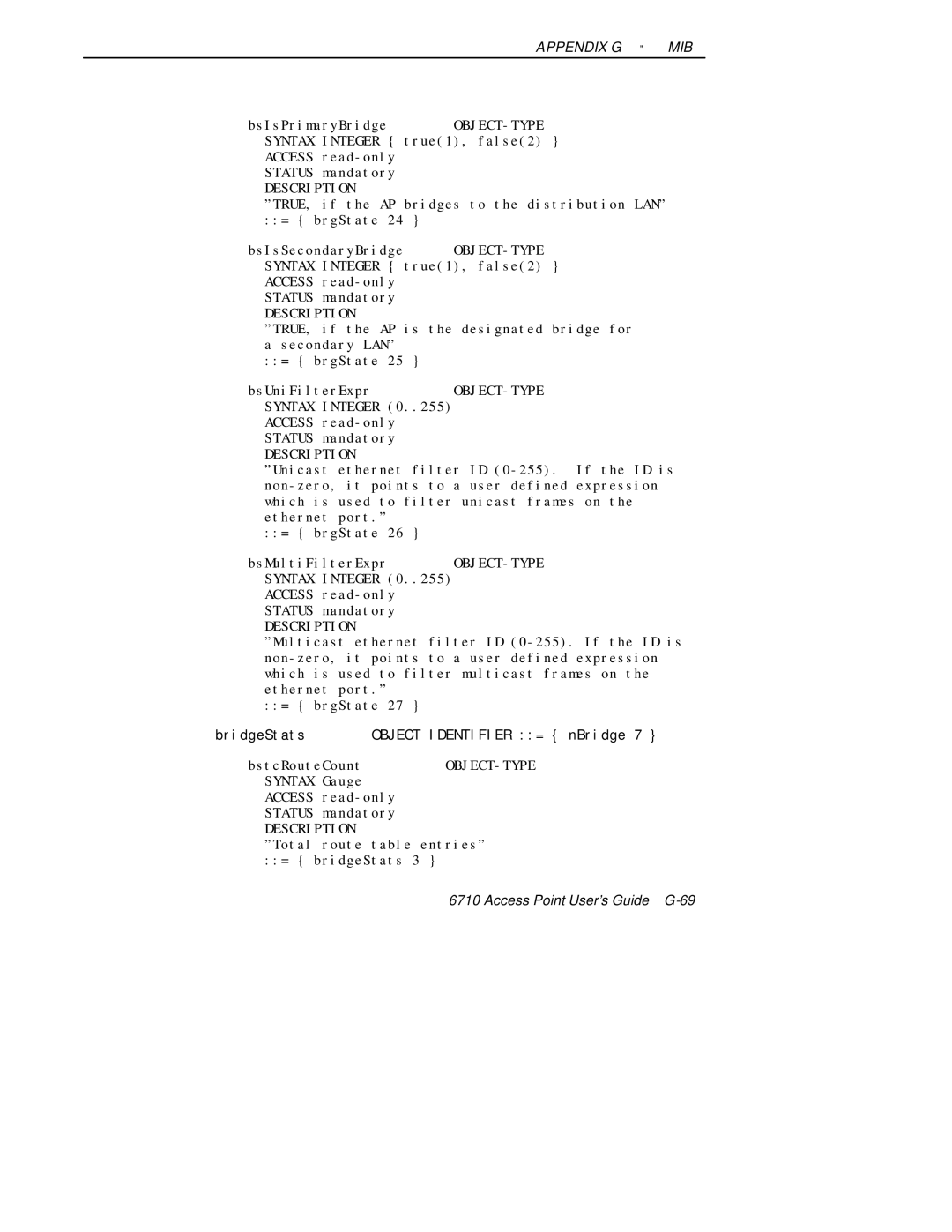 Intermec 6710 manual BridgeStats Object Identifier = nBridge 