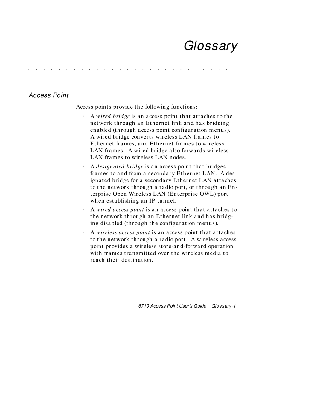 Intermec 6710 manual Glossary, Access points provide the following functions 