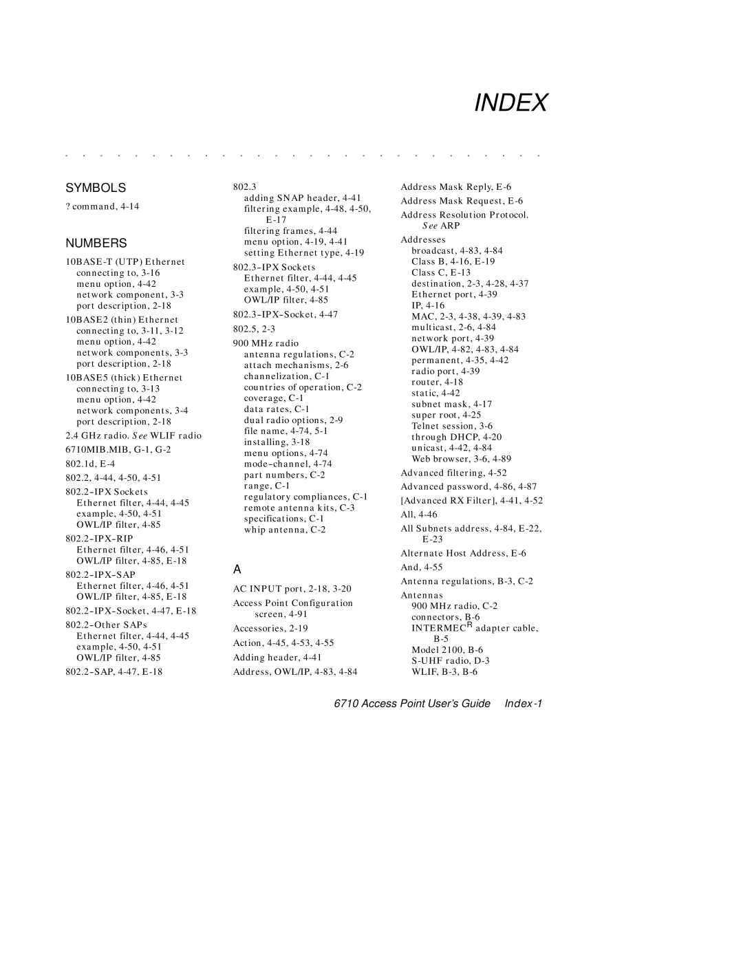 Intermec 6710 manual Index 