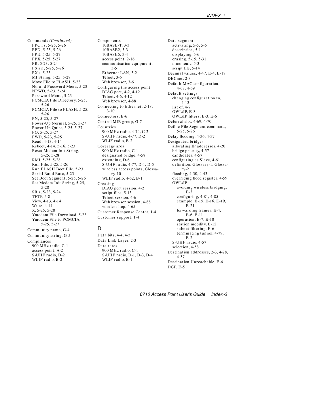 Intermec 6710 manual Access Point User’s Guide Index-3 