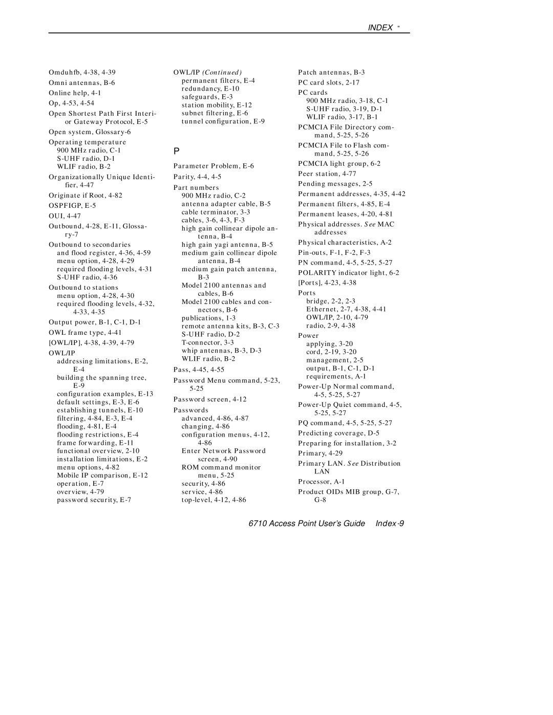 Intermec 6710 manual Access Point User’s Guide Index-9 