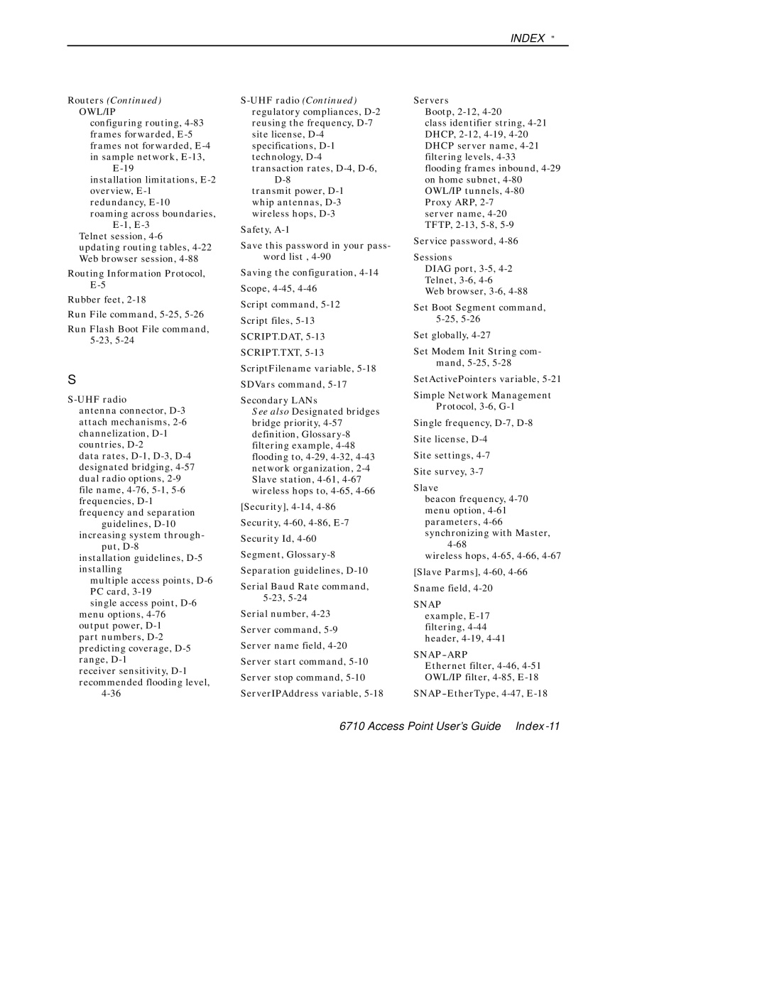 Intermec 6710 manual Access Point User’s Guide Index-11 