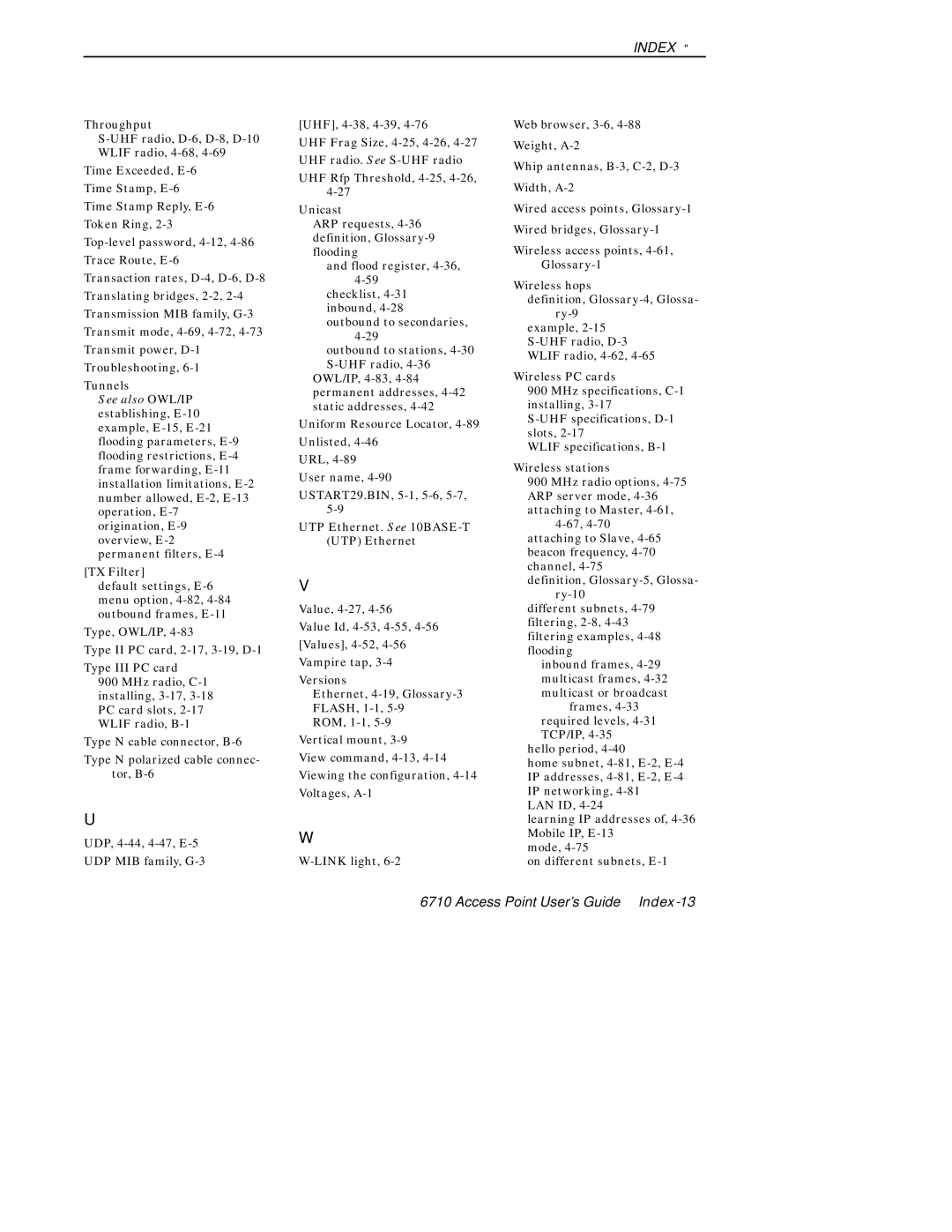 Intermec 6710 manual Access Point User’s Guide Index-13 