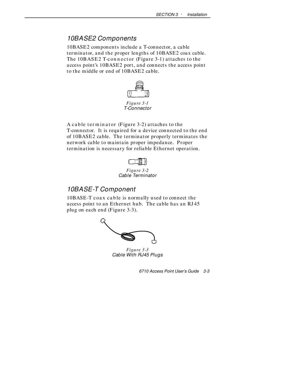 Intermec 6710 manual 10BASE2 Components, 10BASE-T Component 