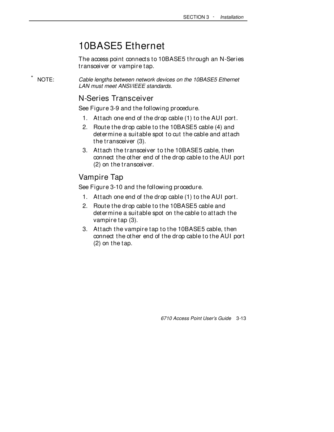 Intermec 6710 manual 10BASE5 Ethernet, Series Transceiver, Vampire Tap, On the transceiver, On the tap 