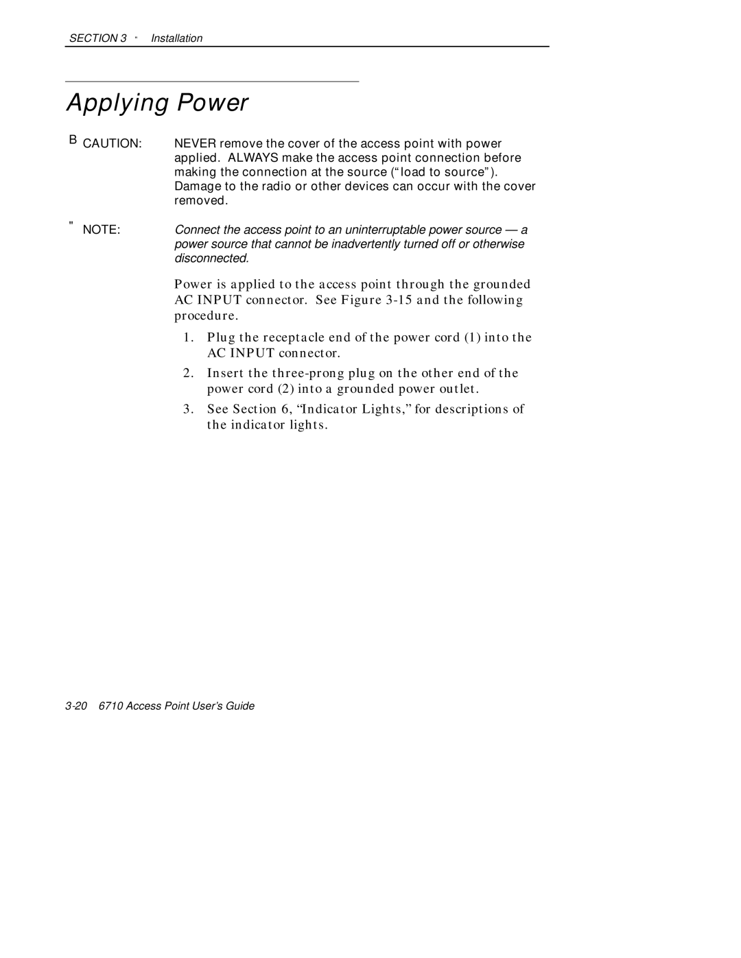 Intermec 6710 manual Applying Power 