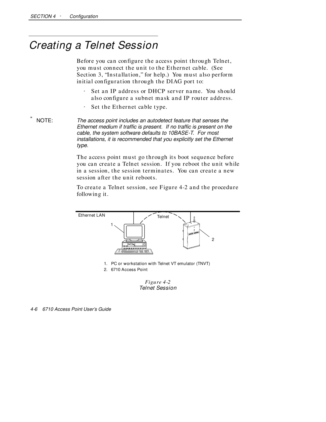 Intermec 6710 manual Creating a Telnet Session 