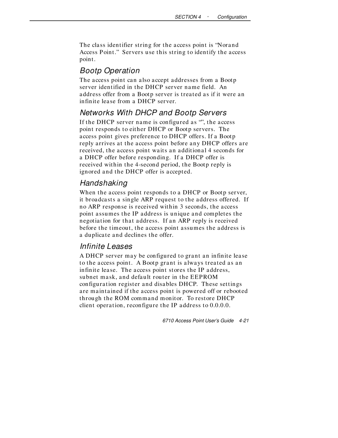 Intermec 6710 manual Bootp Operation, Networks With Dhcp and Bootp Servers, Handshaking, Infinite Leases 