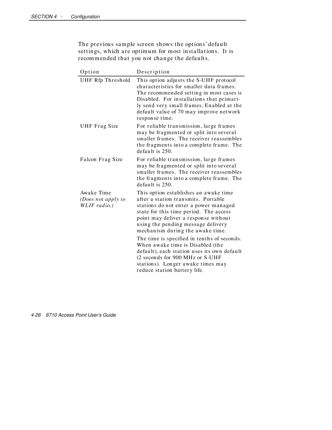 Intermec 6710 manual Option Description, Wlif radio 